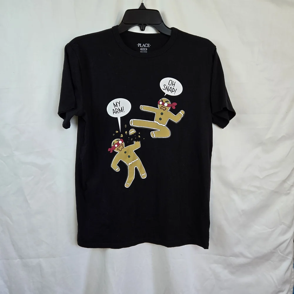 Children's Place Boys Black Brown Gingerbread Ninja Short Sleeve Graphic Tee XXL